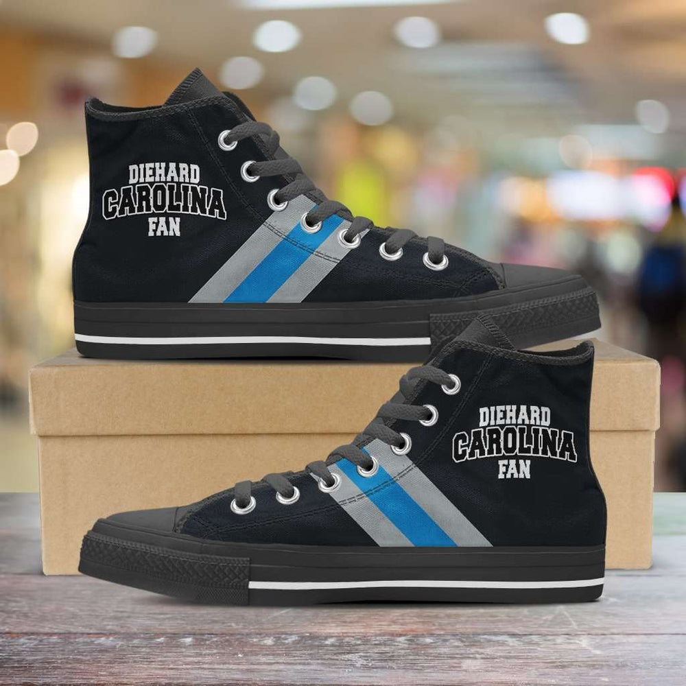 Designs by MyUtopia Shout Out:Diehard Carolina Fan Canvas High Top Shoes,Men's / Mens US 5 (EU38) / Black/Grey/Blue,High Top Sneakers