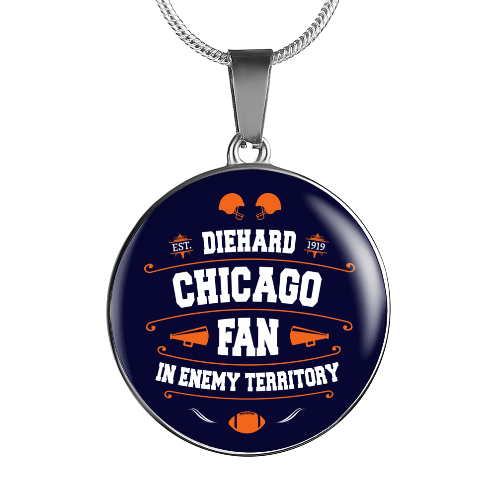 Designs by MyUtopia Shout Out:Diehard Chicago Fan In Enemy Territory Handcrafted Jewelry,Luxury Necklace w/ adjustable snake-chain / Dark Navy,Necklace
