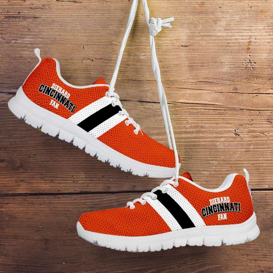 Designs by MyUtopia Shout Out:Diehard Cincinnati Fan Running Shoes,Kid's / 11 CHILD (EU28) / White/Orange,Running Shoes