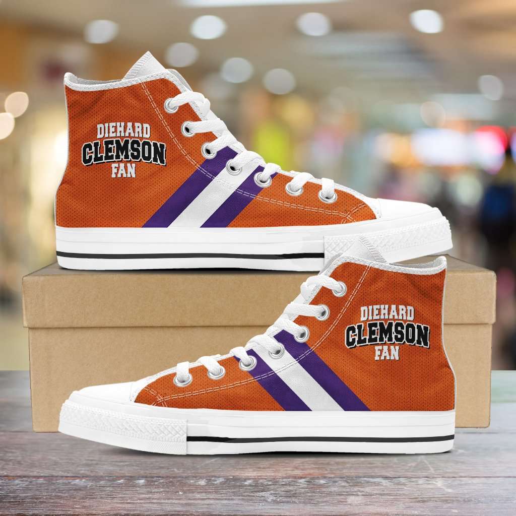 Designs by MyUtopia Shout Out:Diehard Clemson Fan Canvas High Top Shoes