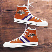 Load image into Gallery viewer, Designs by MyUtopia Shout Out:Diehard Clemson Fan Canvas High Top Shoes,Men&#39;s / Mens US 5 (EU38) / Orange/White/Violet,High Top Sneakers
