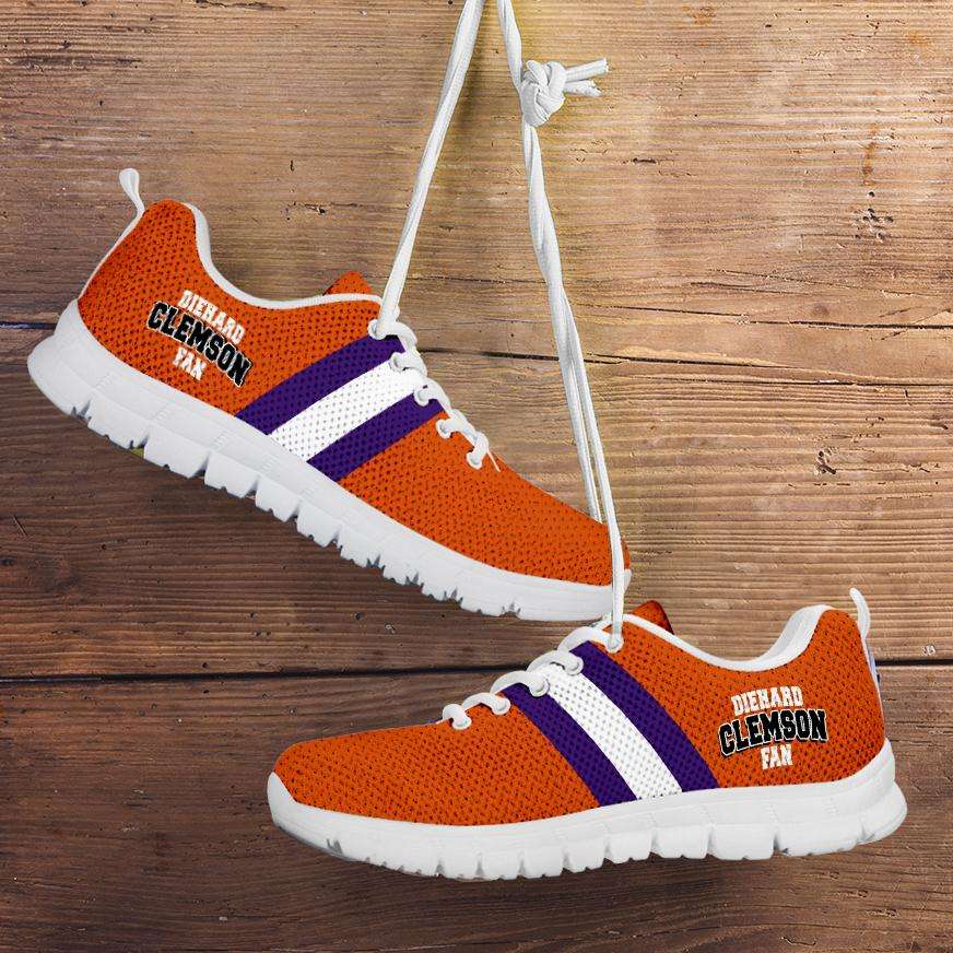 Designs by MyUtopia Shout Out:Diehard Clemson Fan Running Shoes,Kid's / 11 CHILD (EU28) / Orange/Violet/White,Running Shoes