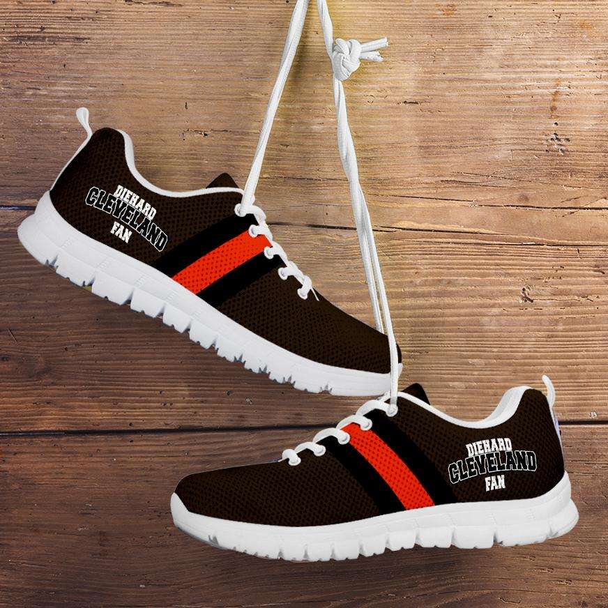 Designs by MyUtopia Shout Out:Diehard Cleveland Fan Running Shoes,CHILD 11 (EU28) / Brown/Orange,Running Shoes