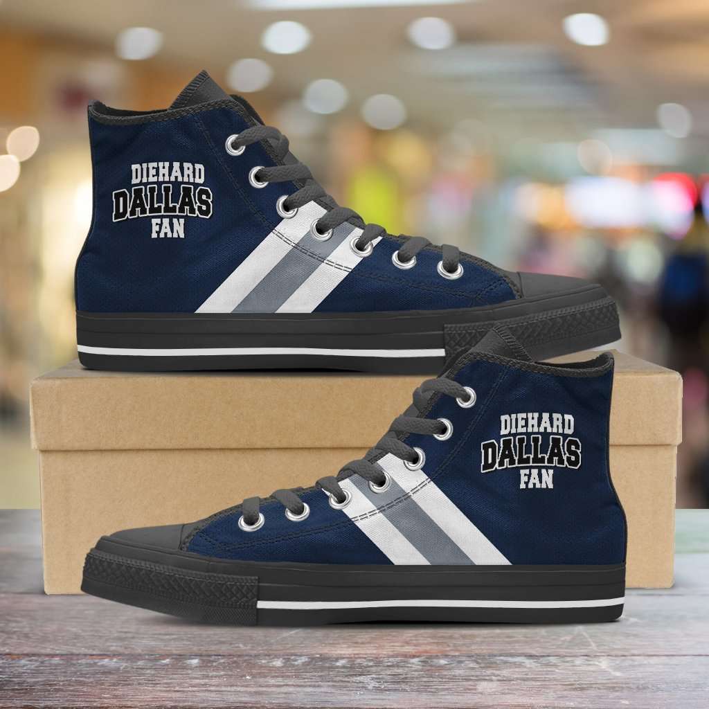 Designs by MyUtopia Shout Out:Diehard Dallas Fan Canvas High Top Shoes,Men's / Mens US 5 (EU38) / Blue/White/Grey,High Top Sneakers