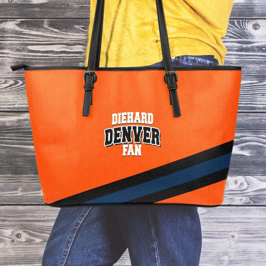 Designs by MyUtopia Shout Out:Diehard Denver Fan Faux Leather Totebag Purse,Medium (10 x 16 x 5) / Orange,tote bag purse