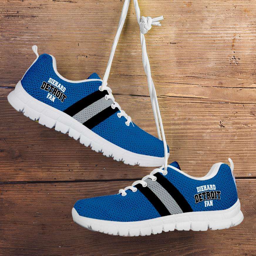 Designs by MyUtopia Shout Out:Diehard Detroit Fan Running Shoes,Kid's / 11 CHILD (EU28) / Blue/Silver,Running Shoes
