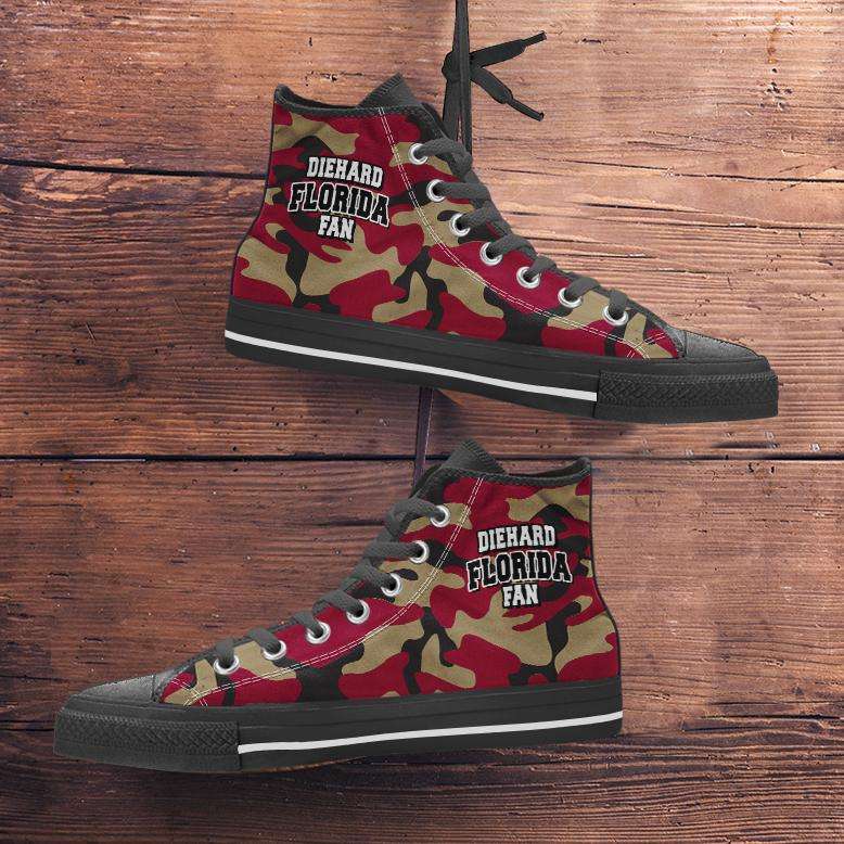 Designs by MyUtopia Shout Out:Diehard Florida Fan Camo Print Canvas High Top Shoes, Garnet,Men's / Mens US 5 (EU38) / Red Camo,High Top Sneakers