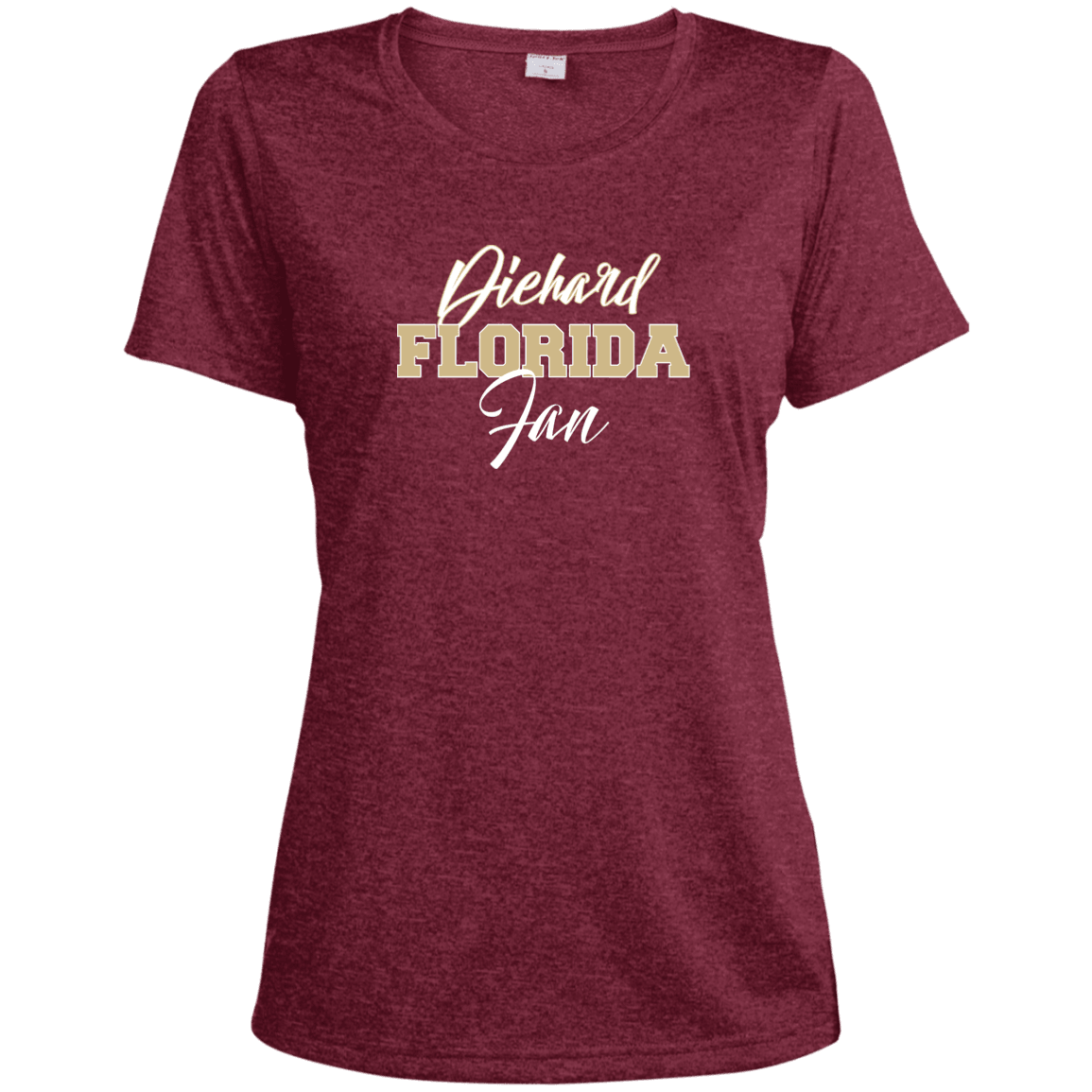 Designs by MyUtopia Shout Out:Diehard Florida Fan Ladies' Heather Dri-Fit Moisture-Wicking T-Shirt Garnet,Cardinal Heather / X-Small,Ladies T-Shirts