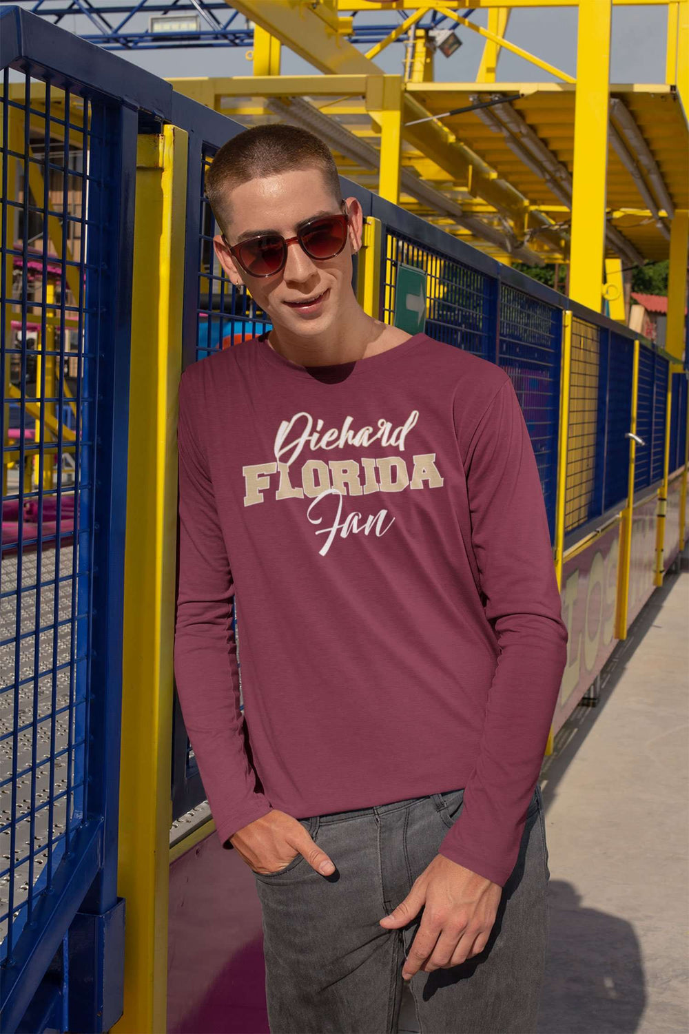 Designs by MyUtopia Shout Out:Diehard Florida Fan Long Sleeve Ultra Cotton Unisex T-Shirt Garnet