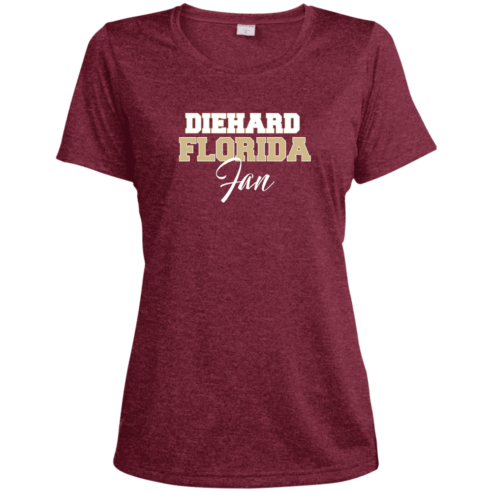 Designs by MyUtopia Shout Out:Diehard Florida Fan Script Ladies' Heather Dri-Fit Moisture-Wicking T-Shirt Garnet,Cardinal Heather / X-Small,Ladies T-Shirts
