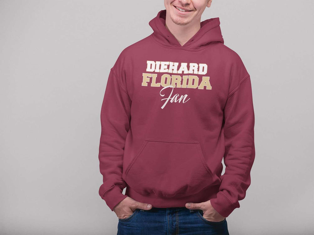 Designs by MyUtopia Shout Out:Diehard Florida Fan Script Unisex Pullover Hoodie Garnet