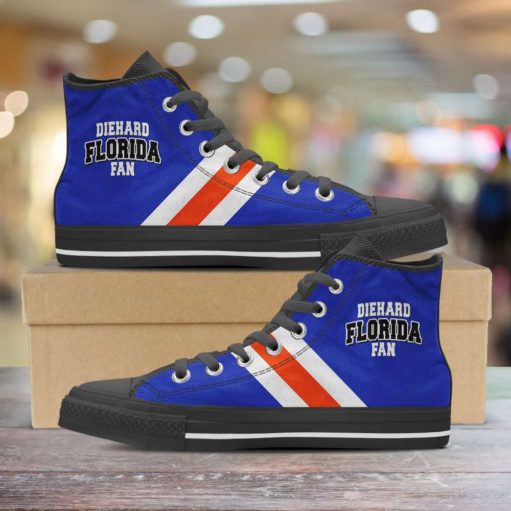 Designs by MyUtopia Shout Out:Diehard Florida Gators Fan Canvas High Top Shoes,Men's / Mens US 5 (EU38) / Blue/Orange,High Top Sneakers