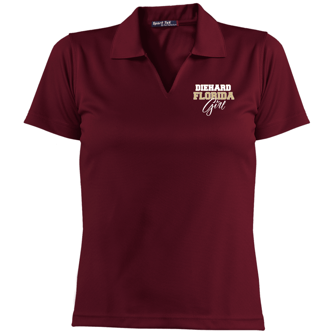 Designs by MyUtopia Shout Out:Diehard Florida Girl Embroidered Dri-Mesh Short Sleeve Ladies' Polo Garnet,Maroon / X-Small,Polo Shirts