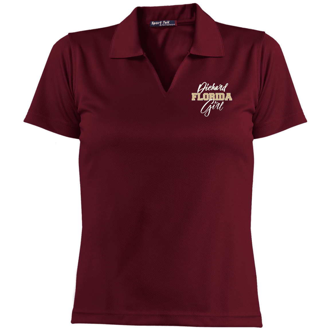 Designs by MyUtopia Shout Out:Diehard Florida Girl Embroidered Dri-Mesh Short Sleeve Ladies' Polo Garnet,Maroon / X-Small,Polo Shirts