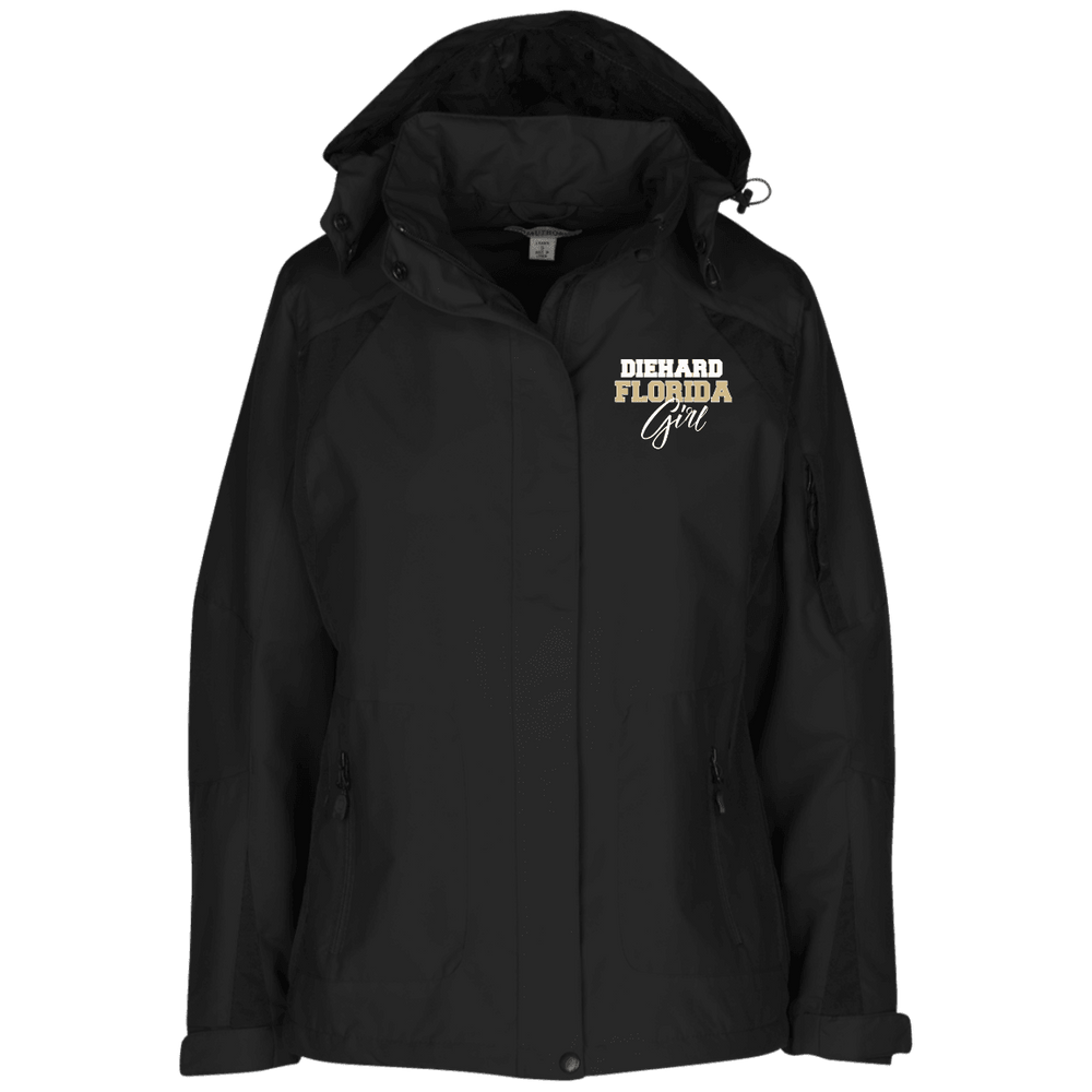Designs by MyUtopia Shout Out:Diehard Florida Girl Embroidered Ladies' Jacket,Black/Black / X-Small,Jackets