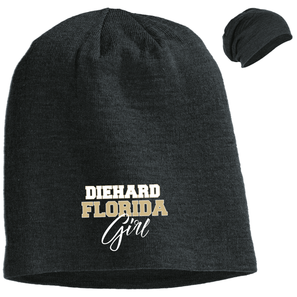 Designs by MyUtopia Shout Out:Diehard Florida Girl Embroidered Slouch Beanie,Charcoal Heather / One Size,Hats