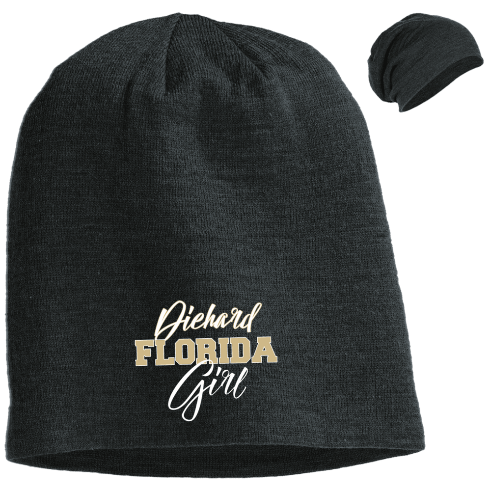 Designs by MyUtopia Shout Out:Diehard Florida Girl Embroidered Slouch Beanie,Charcoal Heather / One Size,Hats