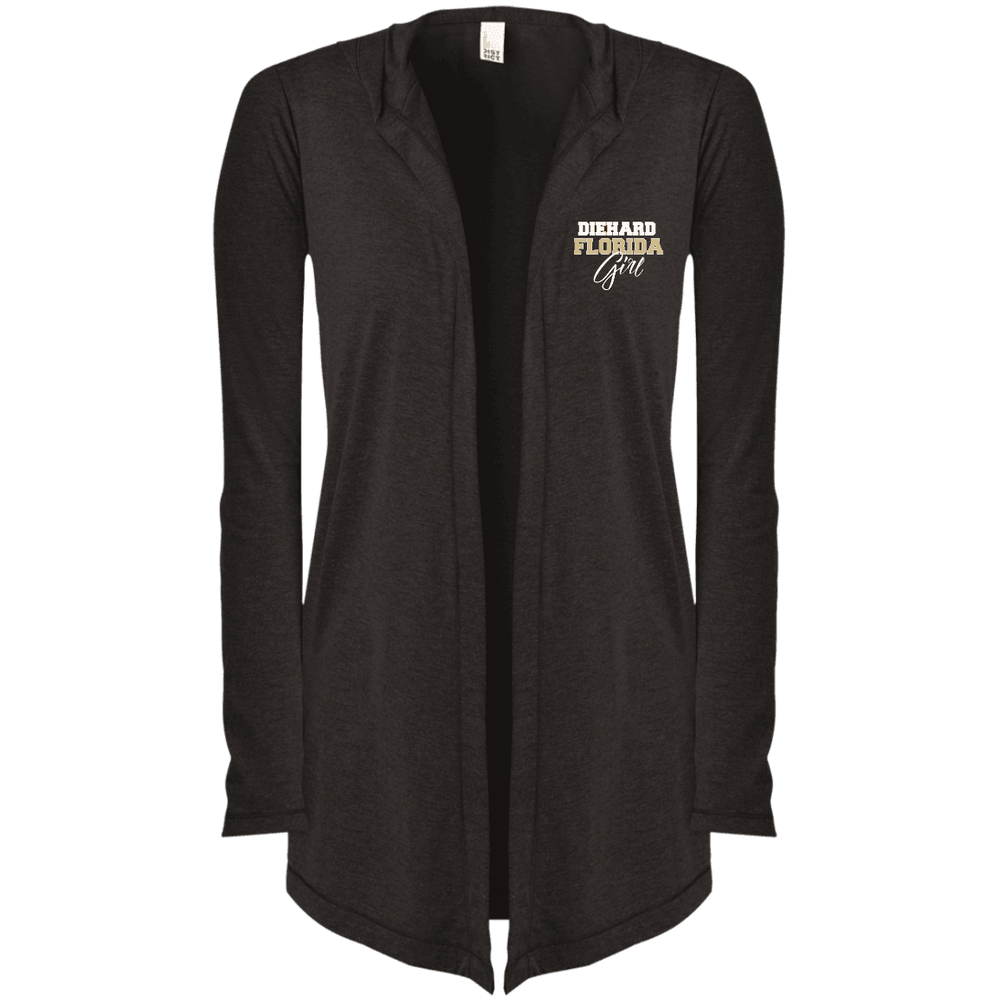 Designs by MyUtopia Shout Out:Diehard Florida Girl Embroidered Women's Hooded Cardigan,Black Frost / X-Small,Sweatshirts