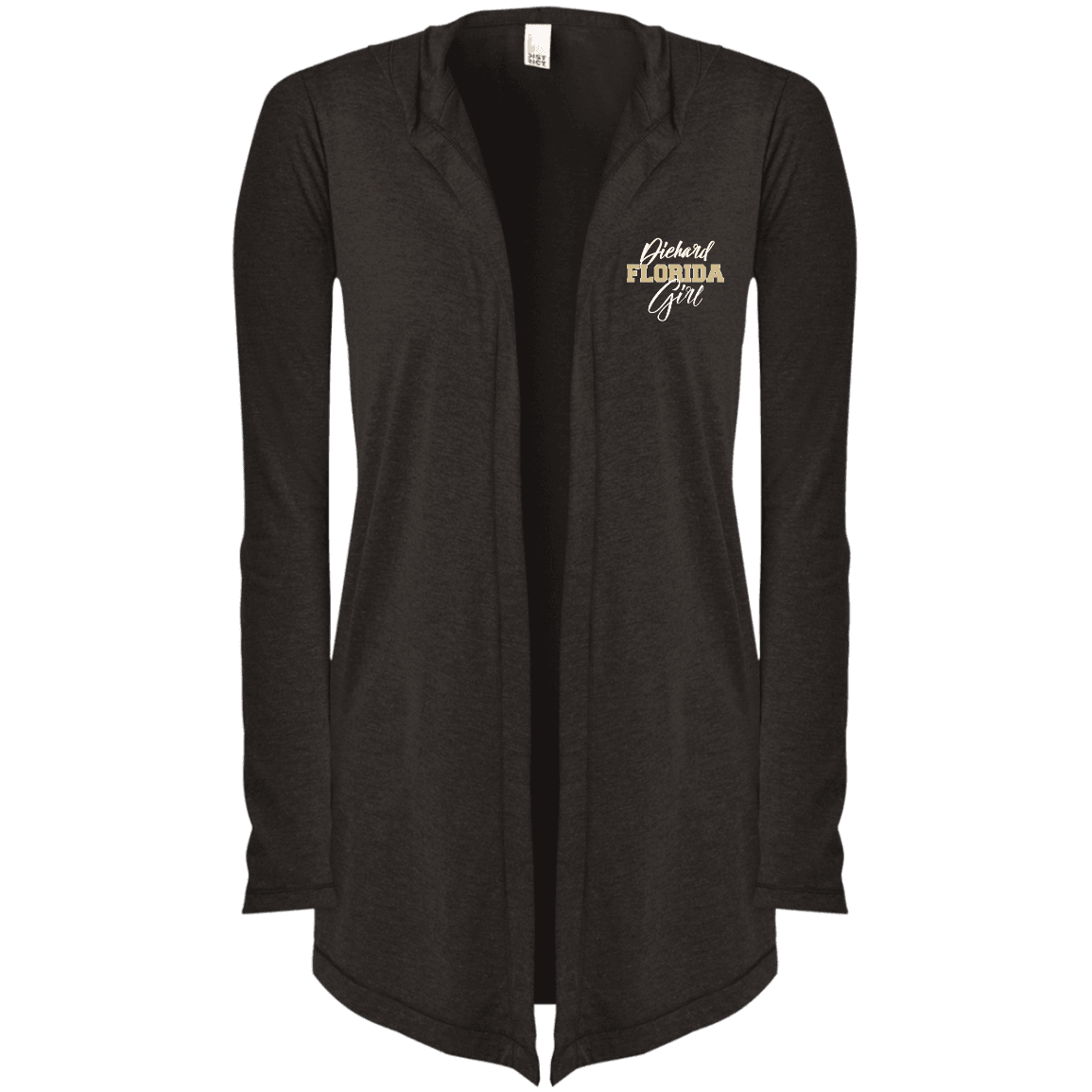 Designs by MyUtopia Shout Out:Diehard Florida Girl Embroidered Women's Hooded Cardigan,Black Frost / X-Small,Sweatshirts