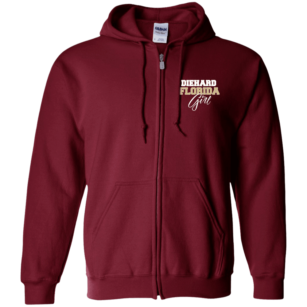 Designs by MyUtopia Shout Out:Diehard Florida Girl Embroidered Zip Up Hooded Sweatshirt,Maroon / S,Sweatshirts