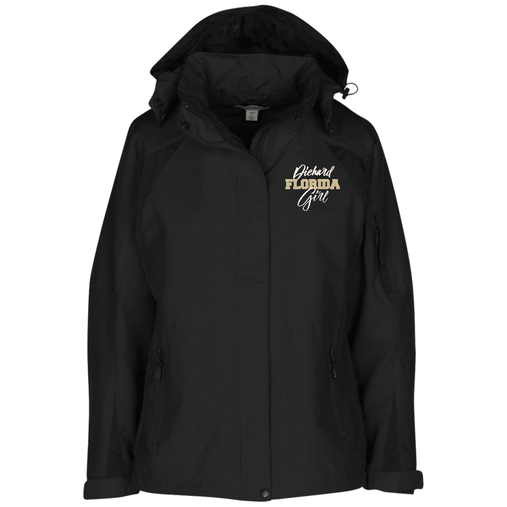 Designs by MyUtopia Shout Out:Diehard Florida Girl Ladies' Embroidered Jacket,Black/Black / X-Small,Jackets