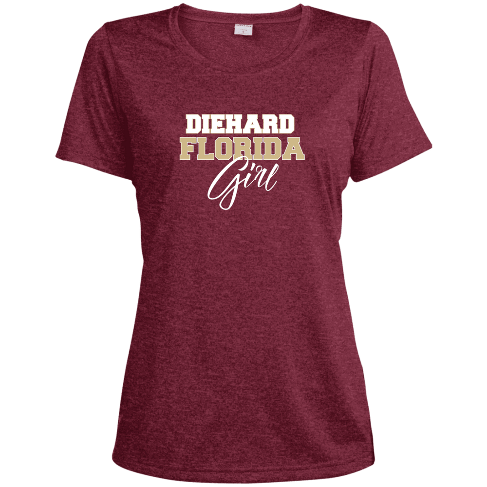 Designs by MyUtopia Shout Out:Diehard Florida Girl Ladies' Heather Dri-Fit Moisture-Wicking T-Shirt Garnet,Cardinal Heather / X-Small,Ladies T-Shirts