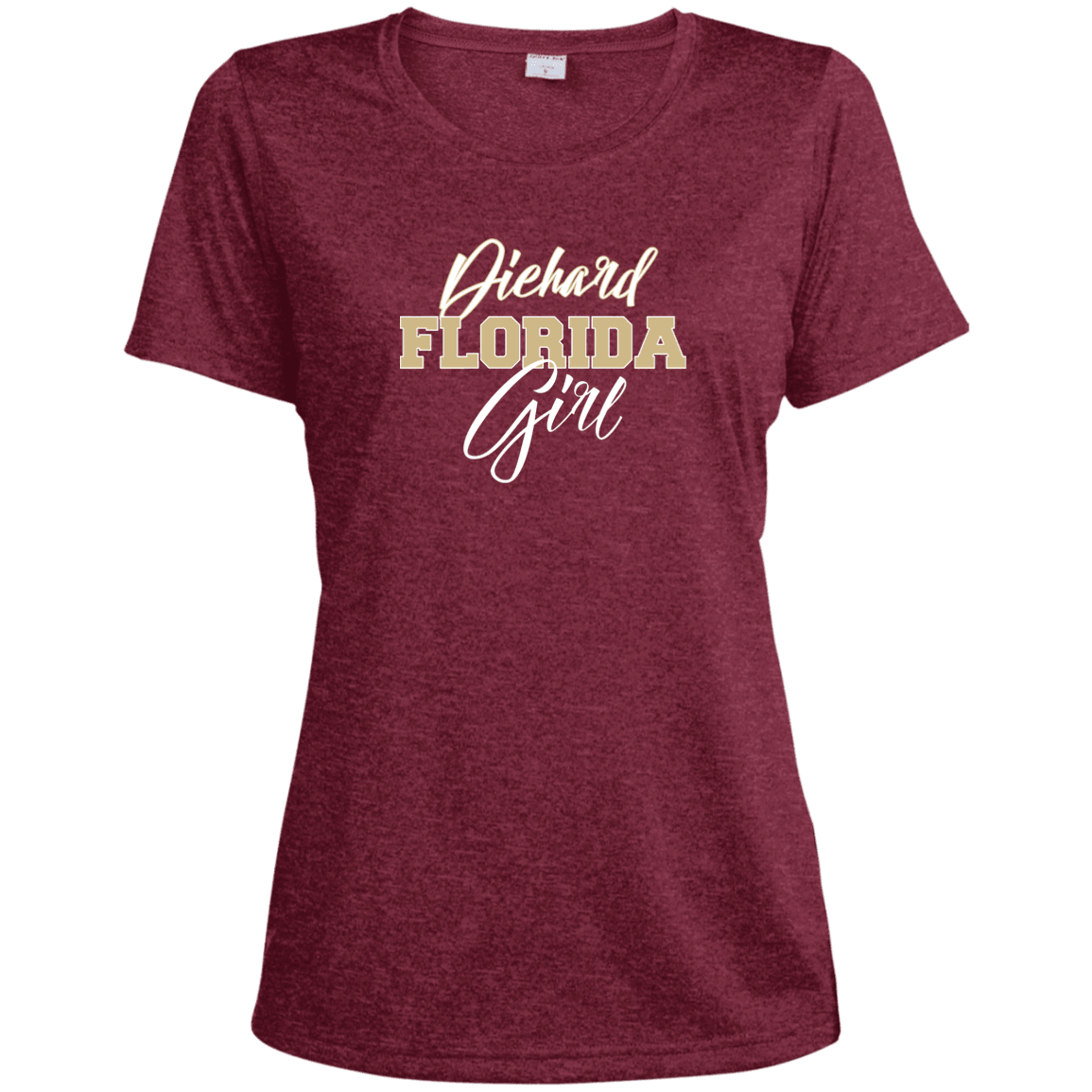 Designs by MyUtopia Shout Out:Diehard Florida Girl Ladies' Heather Dri-Fit Moisture-Wicking T-Shirt Garnet,Cardinal Heather / X-Small,Ladies T-Shirts