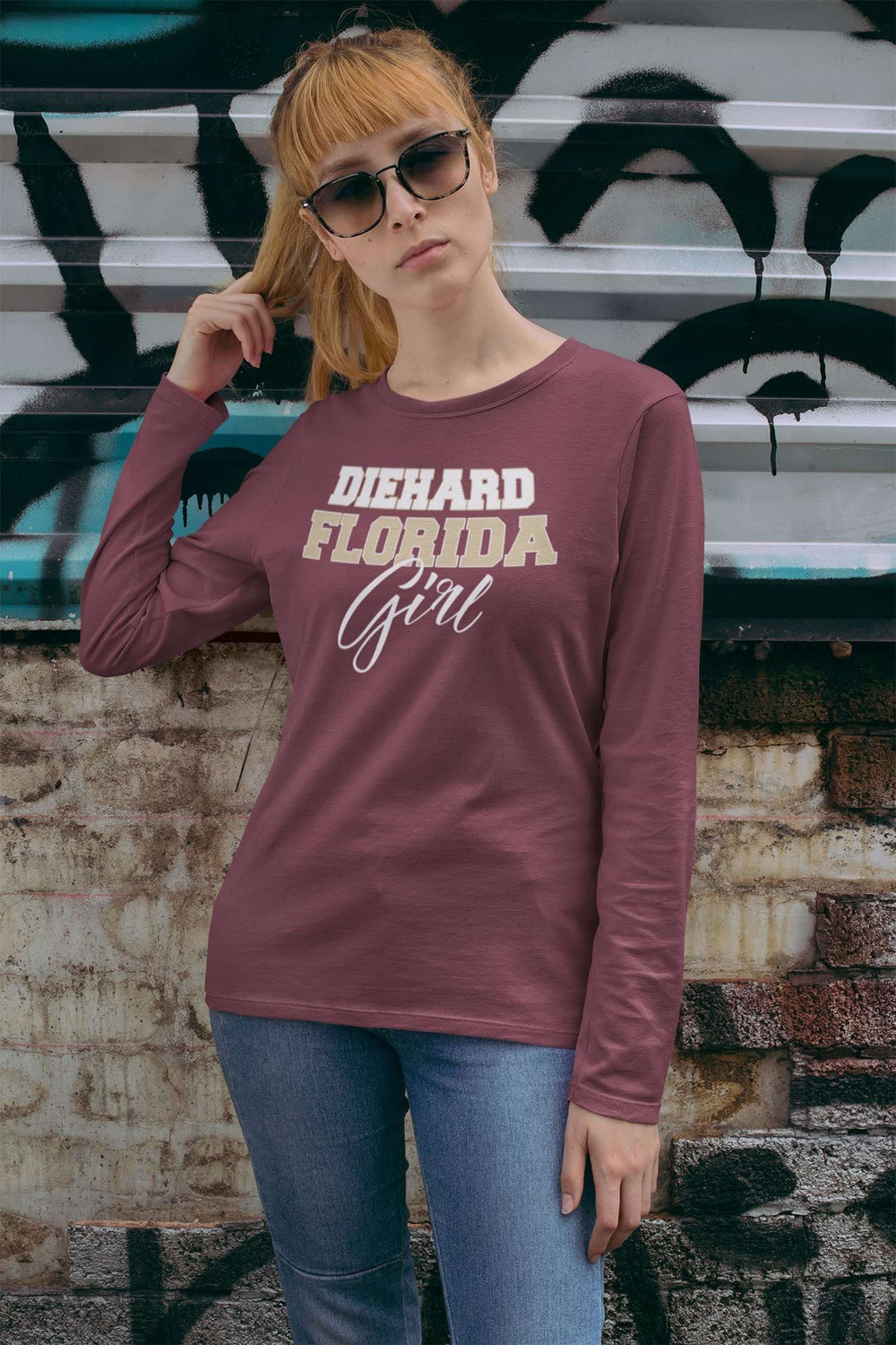 Designs by MyUtopia Shout Out:Diehard Florida Girl Long Sleeve Ultra Cotton Unisex T-Shirt Garnet