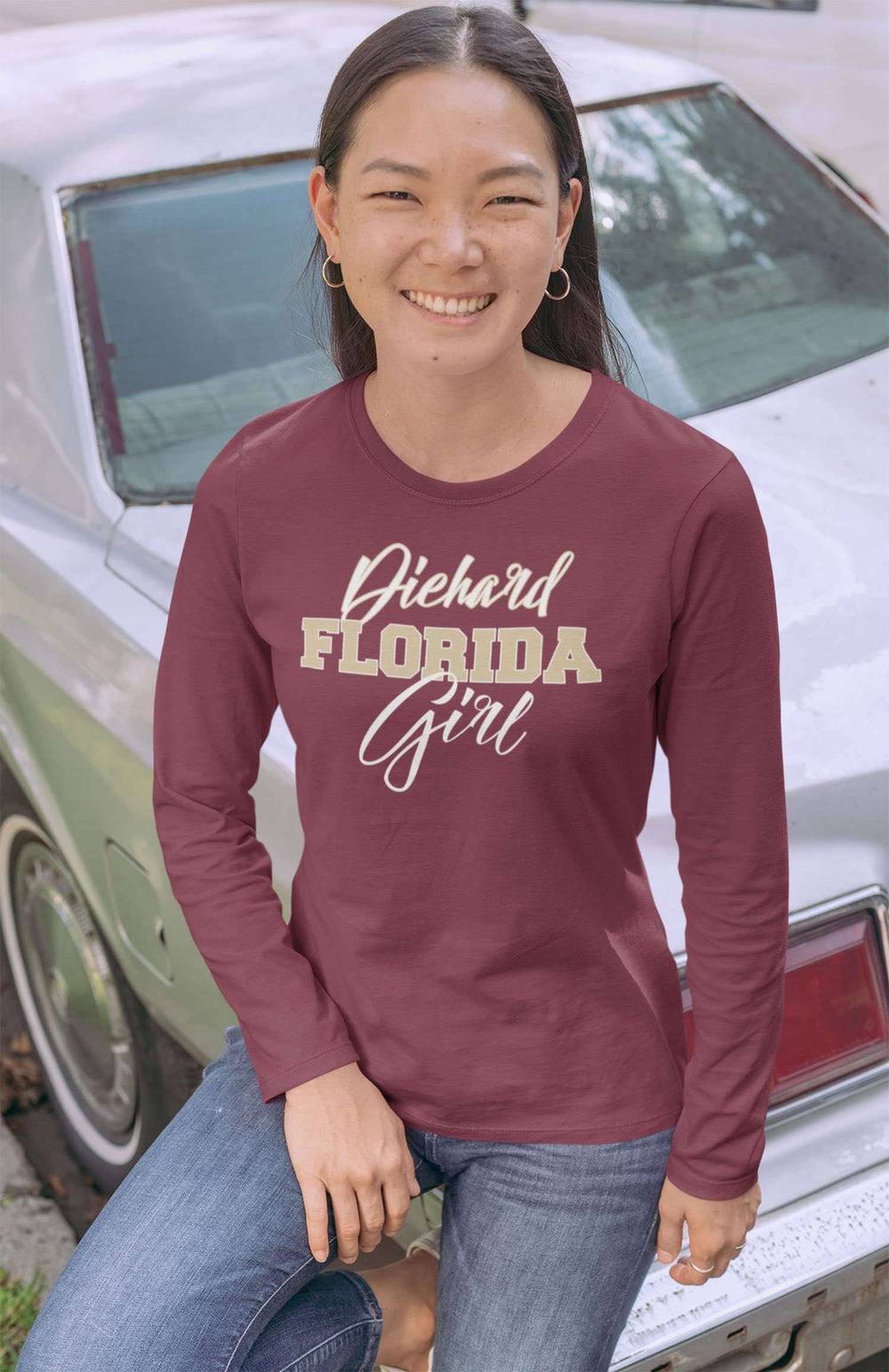 Designs by MyUtopia Shout Out:Diehard Florida Girl Long Sleeve Ultra Cotton Unisex T-Shirt Garnet