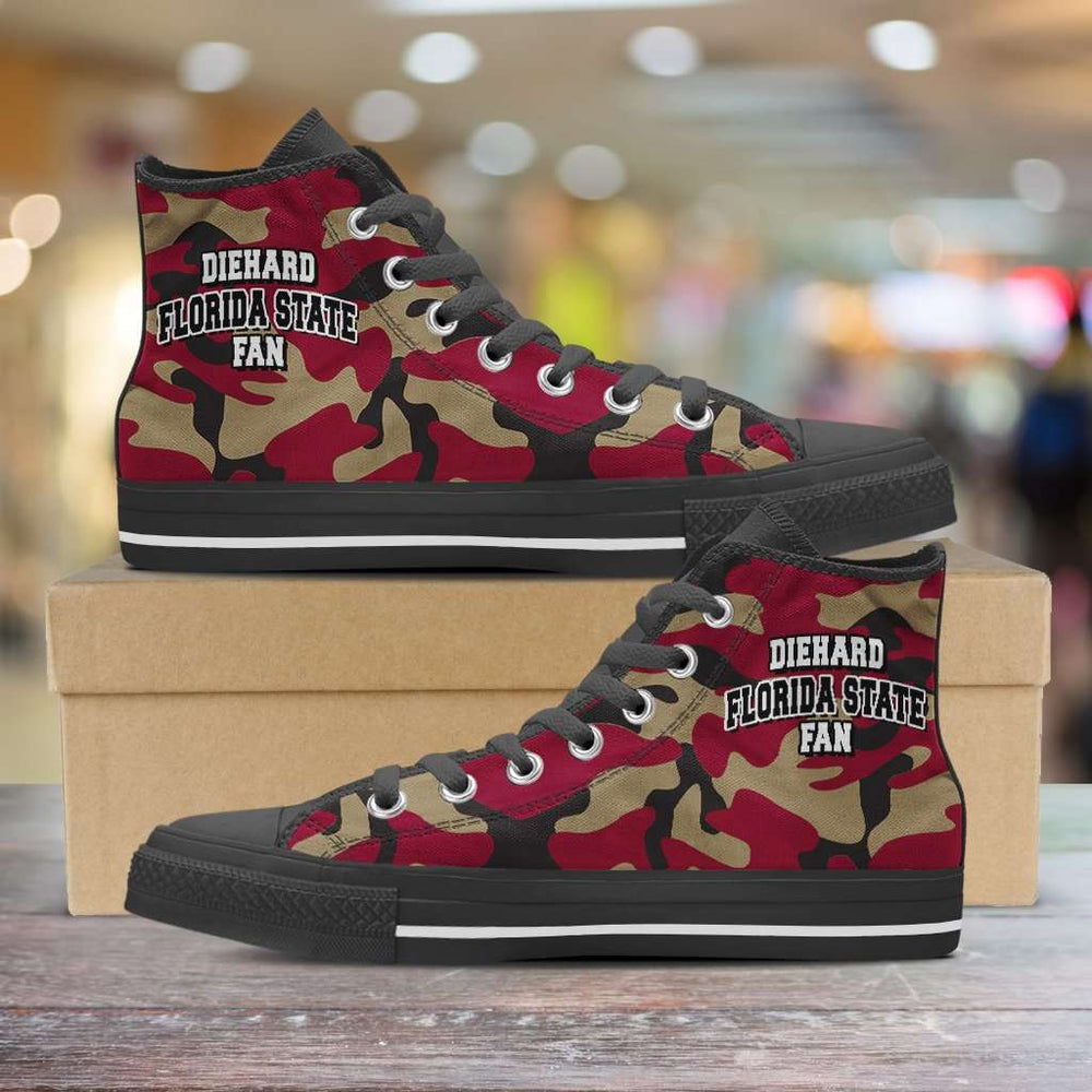 Designs by MyUtopia Shout Out:Diehard Florida State Fan Camo Print Canvas High Top Shoes, Garnet,Mens / Mens US 5 (EU38) / Camo Print,High Top Sneakers