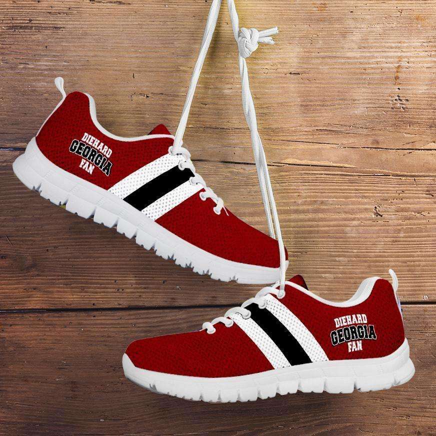 Designs by MyUtopia Shout Out:Diehard Georgia Fan Mesh Fabric Running Shoes,Men's / Mens US5 (EU38) / Red,Running Shoes