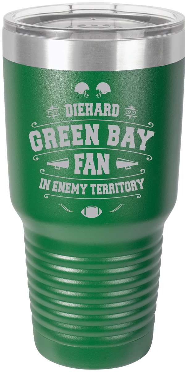 Designs by MyUtopia Shout Out:Diehard Green Bay Fan in Enemy Territory Engraved Polar Camel 30 oz Insulated Tumbler Mug