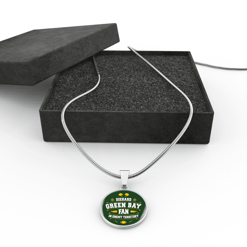 Designs by MyUtopia Shout Out:Diehard Green Bay Fan In Enemy Territory Handcrafted Jewelry,Luxury Necklace w/ adjustable snake-chain / Green,Necklace