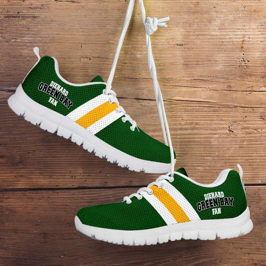 Designs by MyUtopia Shout Out:Diehard Green Bay Fan Running Shoes,Kid's / 11 CHILD (EU28) / Green/Yellow,Running Shoes