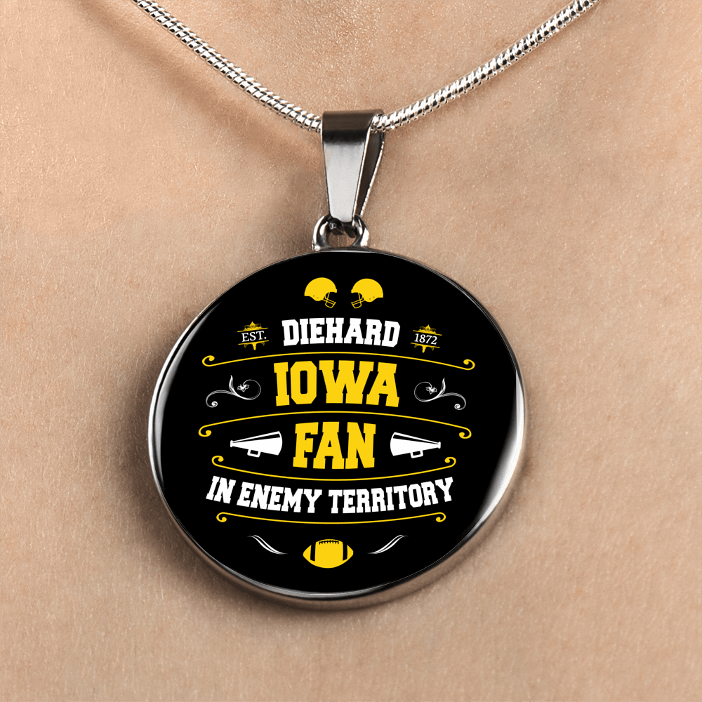 Designs by MyUtopia Shout Out:Diehard Iowa Fan In Enemy Territory Handcrafted Jewelry,Luxury Necklace w/ adjustable snake-chain / Black,Necklace