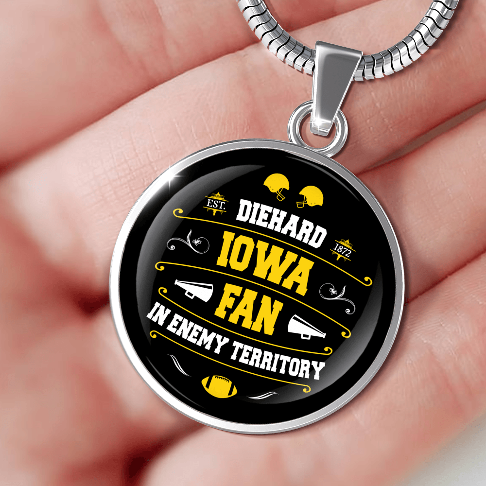 Designs by MyUtopia Shout Out:Diehard Iowa Fan in Enemy Territory Handmade Necklace,Luxury Necklace w/ adjustable snake-chain / Silver,Necklace