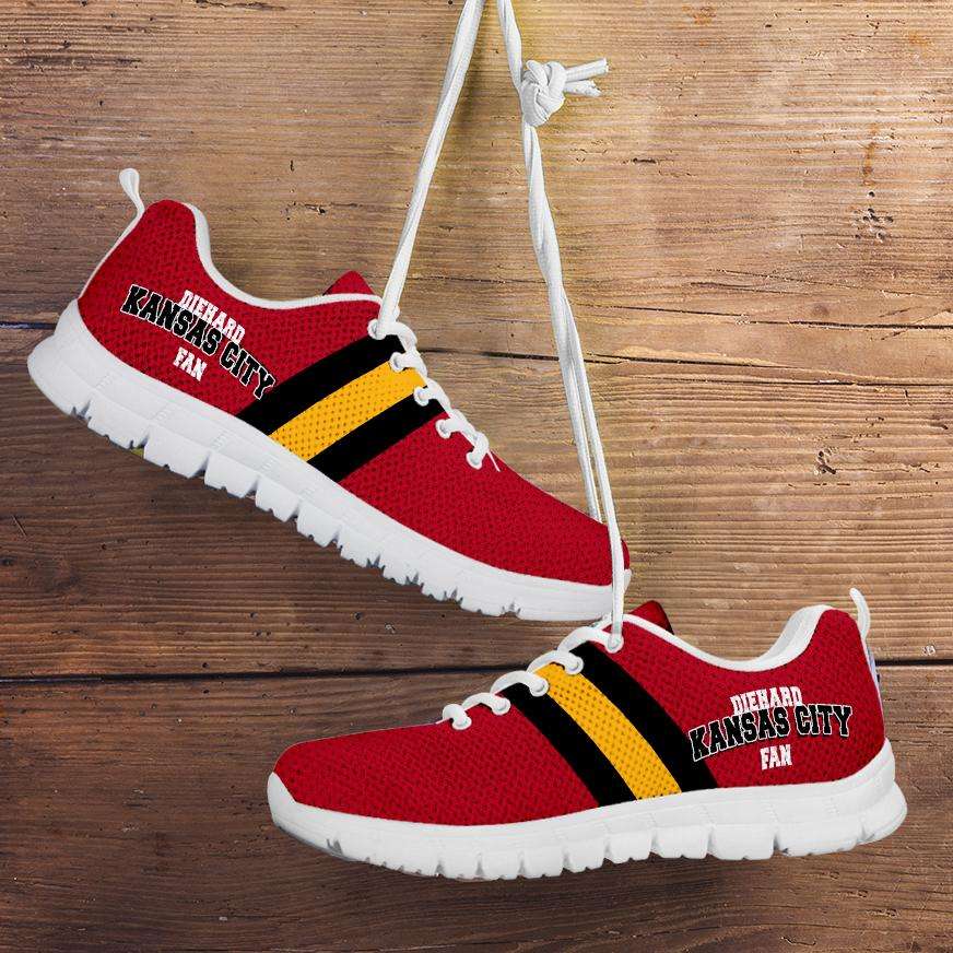 Designs by MyUtopia Shout Out:Diehard Kansas City Fan Running Shoes,Kid's / 11 CHILD (EU28) / Red/Gold,Running Shoes