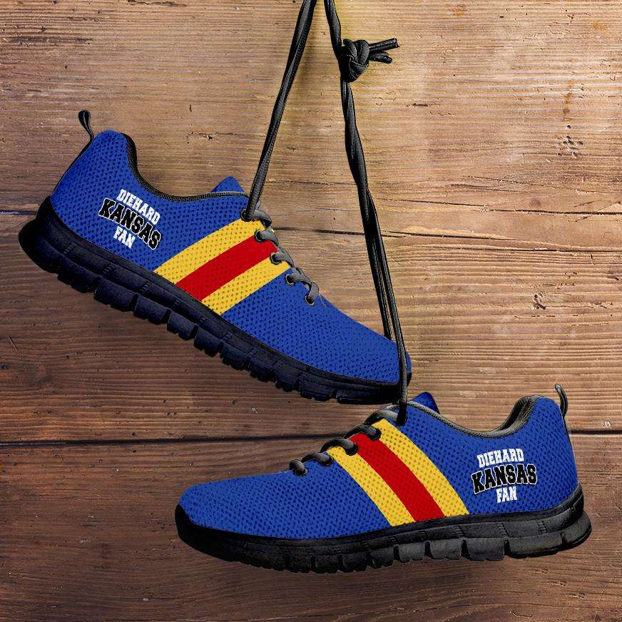 Designs by MyUtopia Shout Out:Diehard Kansas Jayhawks Fan Running Shoes,Kid's / 11 CHILD (EU28) / Blue,Running Shoes
