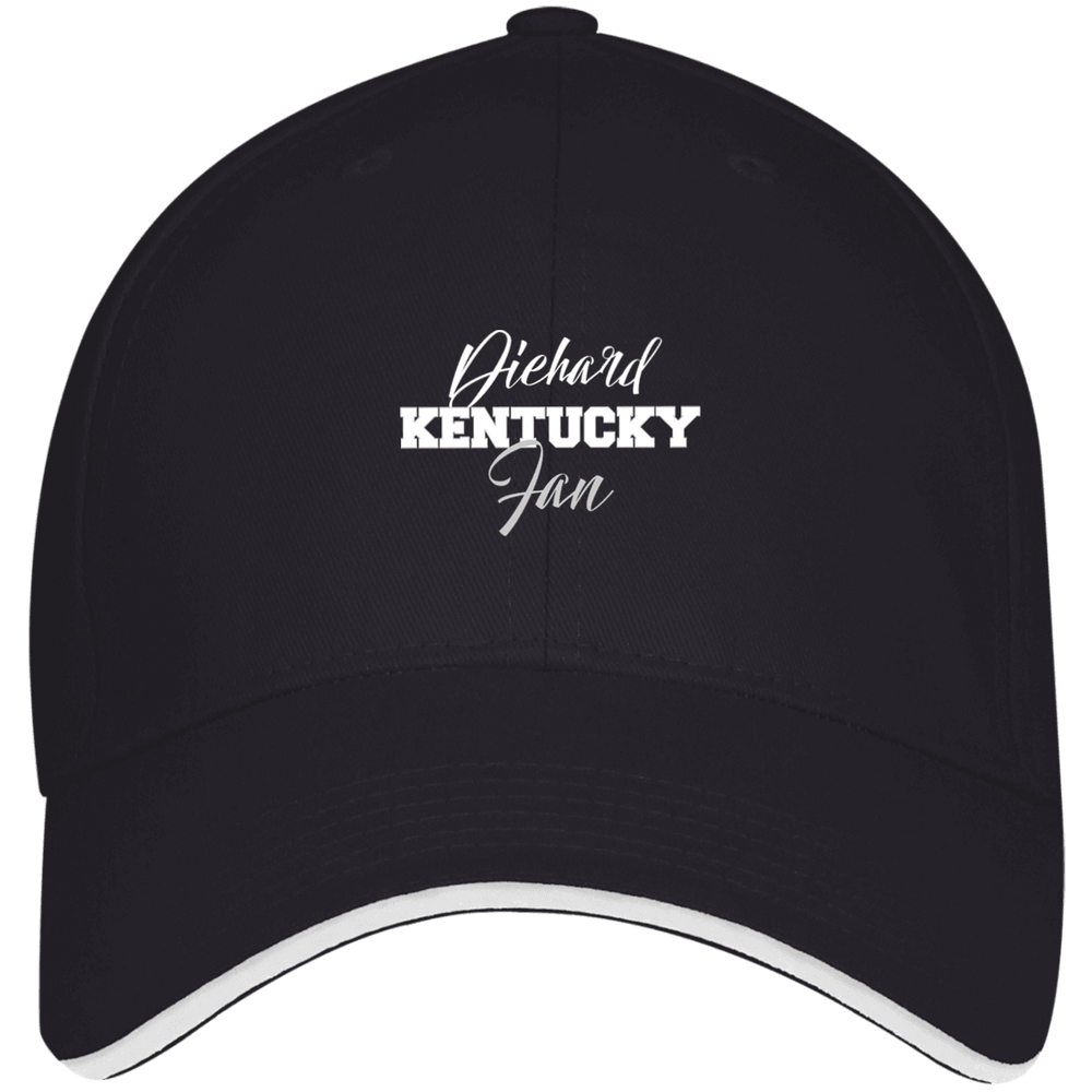Designs by MyUtopia Shout Out:Diehard Kentucky Fan Embroidered Bayside USA Made Structured Twill Cap With Sandwich Visor,Navy/White / One Size,Hats