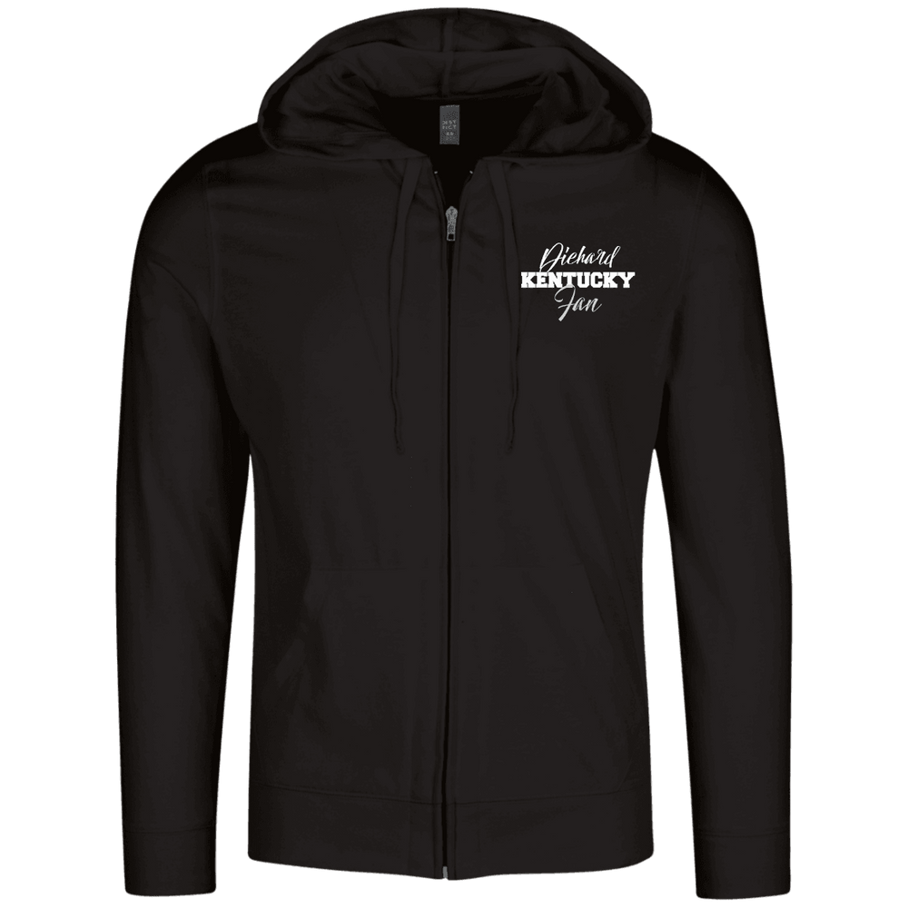 Designs by MyUtopia Shout Out:Diehard Kentucky Fan Embroidered District Lightweight Full Zip Hoodie,Black / X-Small,Sweatshirts