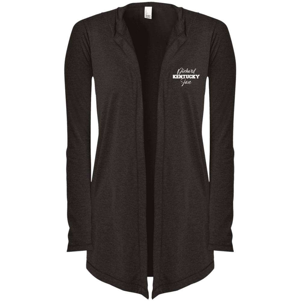 Designs by MyUtopia Shout Out:Diehard Kentucky Fan Embroidered  District Women's Hooded Cardigan,Black Frost / X-Small,Jackets