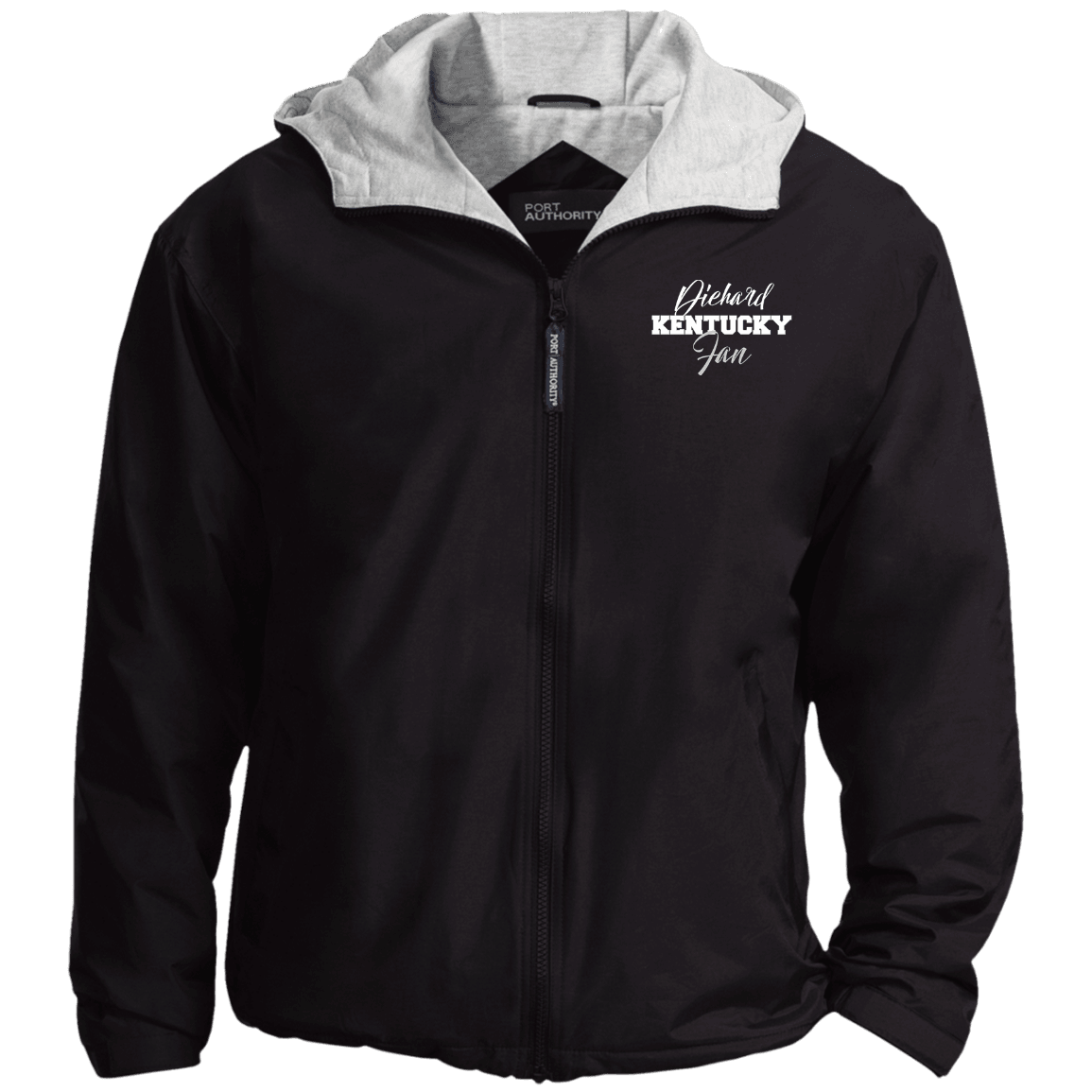 Designs by MyUtopia Shout Out:Diehard Kentucky Fan Embroidered Port Authority Team Jacket,Black/Light Oxford / X-Small,Jackets