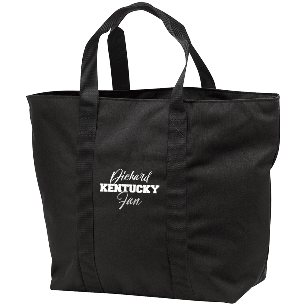Designs by MyUtopia Shout Out:Diehard Kentucky Fan Embroidered Port & Co. All Purpose Tote Bag w Zipper Closure and side pocket,Black/Black / One Size,Totebag