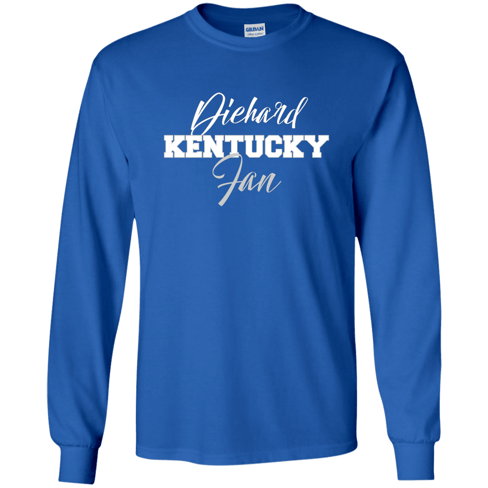 Designs by MyUtopia Shout Out:Diehard Kentucky Fan Gildan LS Ultra Cotton T-Shirt,Royal / S,Adult Unisex T-Shirt
