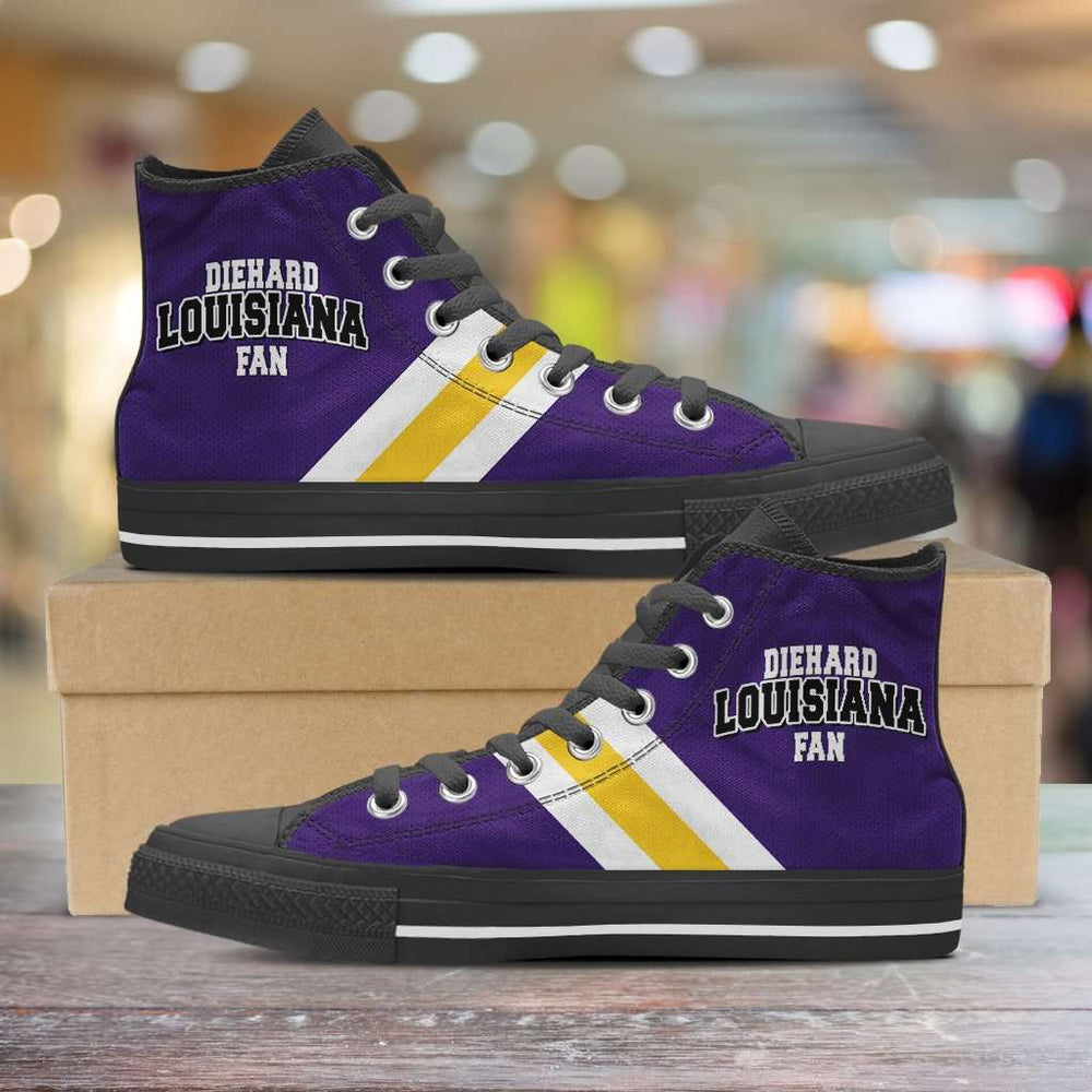 Designs by MyUtopia Shout Out:Diehard Louisiana Fan Canvas High Top Shoes,Men's / Mens US 5 (EU38) / Violet,High Top Sneakers