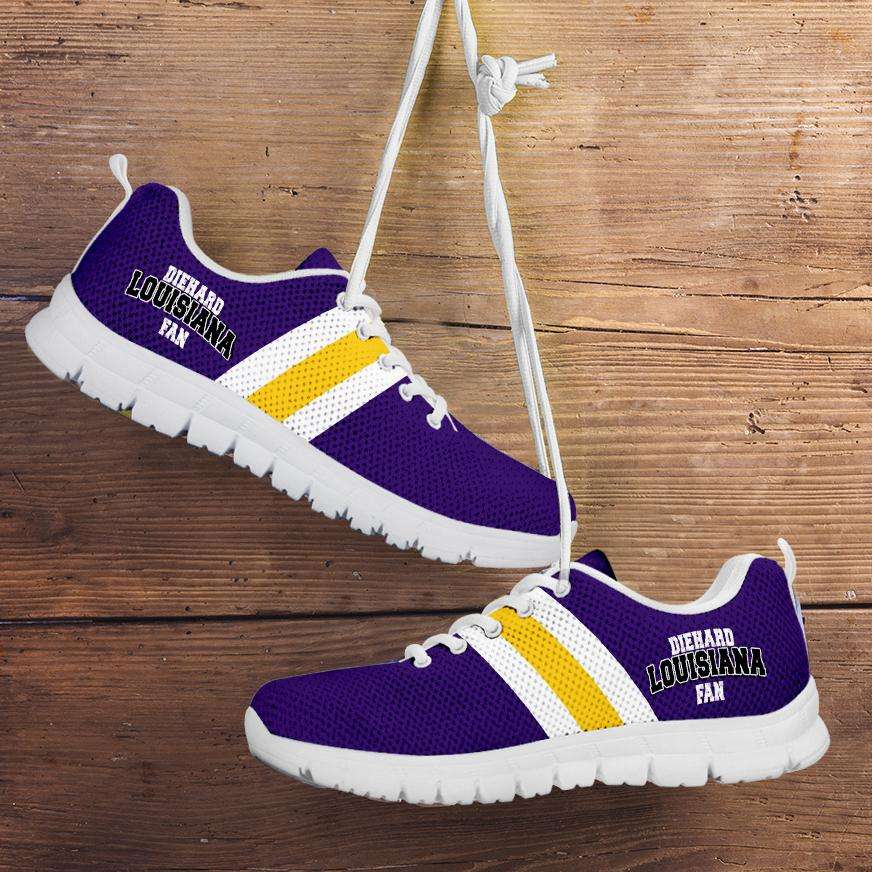 Designs by MyUtopia Shout Out:Diehard Louisiana Fan Running Shoes Purple / Gold,Kid's / 11 CHILD (EU28) / White/Purple,Running Shoes