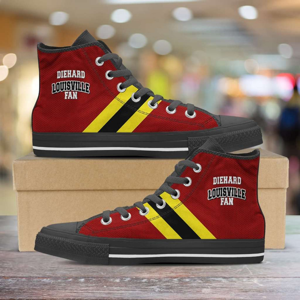 Designs by MyUtopia Shout Out:Diehard Louisville Fan Canvas High Top Shoes,Men's / Mens US 5 (EU38) / Red,High Top Sneakers