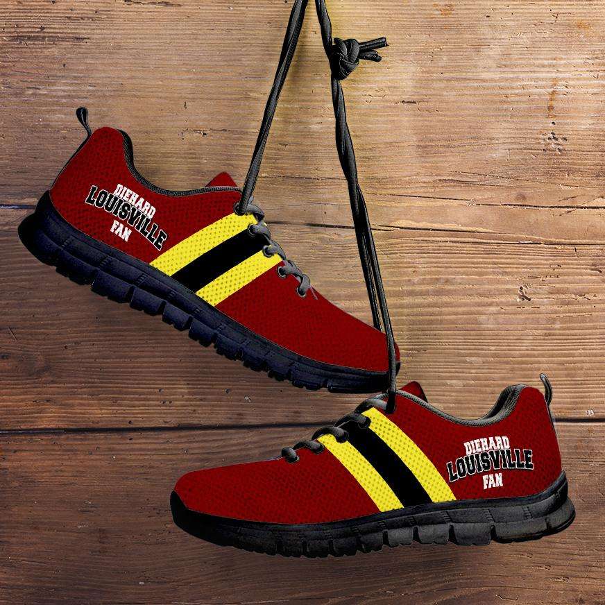 Designs by MyUtopia Shout Out:Diehard Louisville Fan Running Shoes Red Yellow,Kid's / 11 CHILD (EU28) / Red,Running Shoes