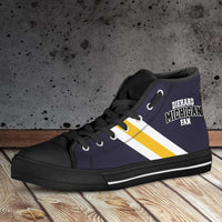 Load image into Gallery viewer, Designs by MyUtopia Shout Out:Diehard Michigan Fan Canvas High Top Shoes - Blue and Gold
