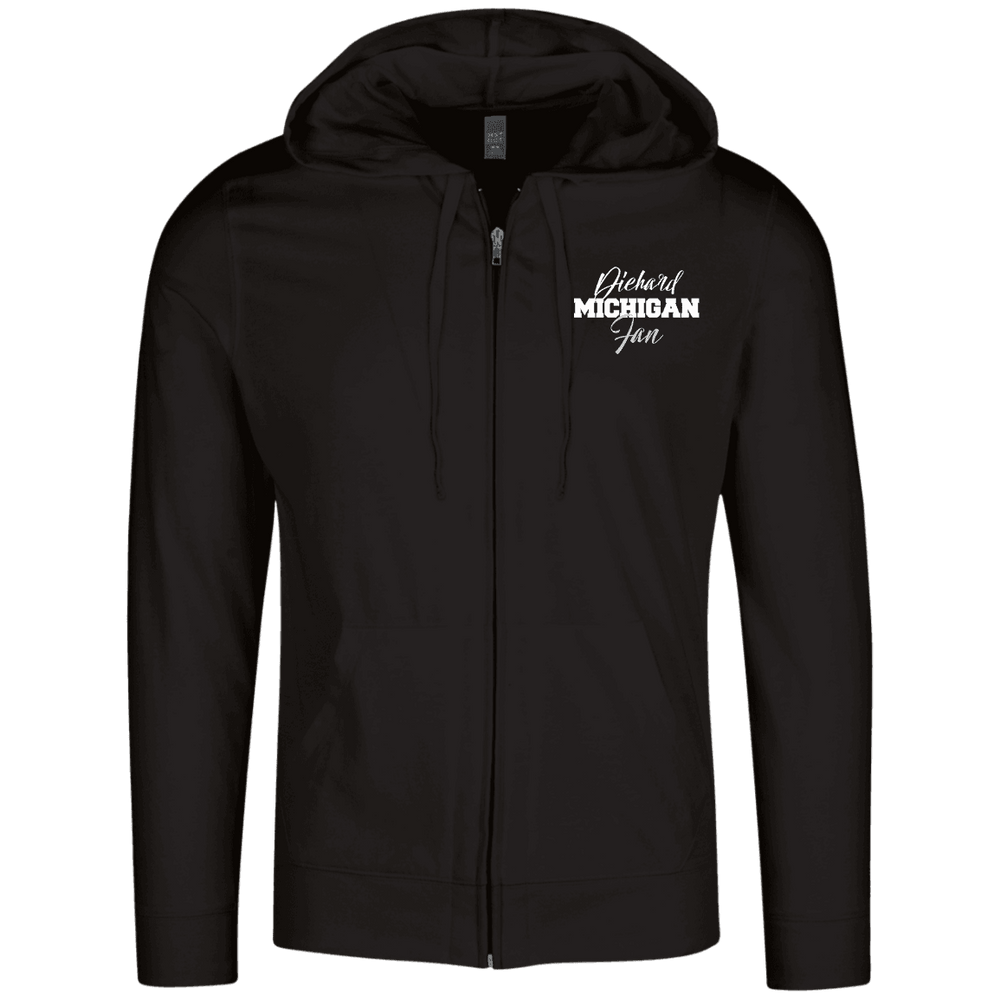 Designs by MyUtopia Shout Out:Diehard Michigan Fan District Lightweight Full Zip Hoodie,Black / X-Small,Sweatshirts